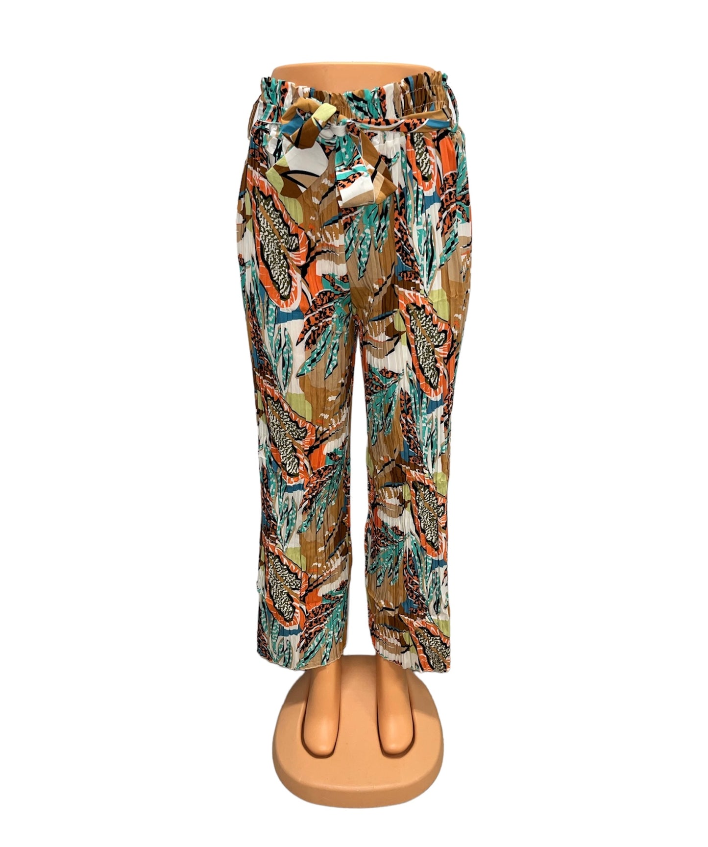 LUCHTIGE ZOMERBROEK MET PRINT ORANJE/BLAUW -EVI