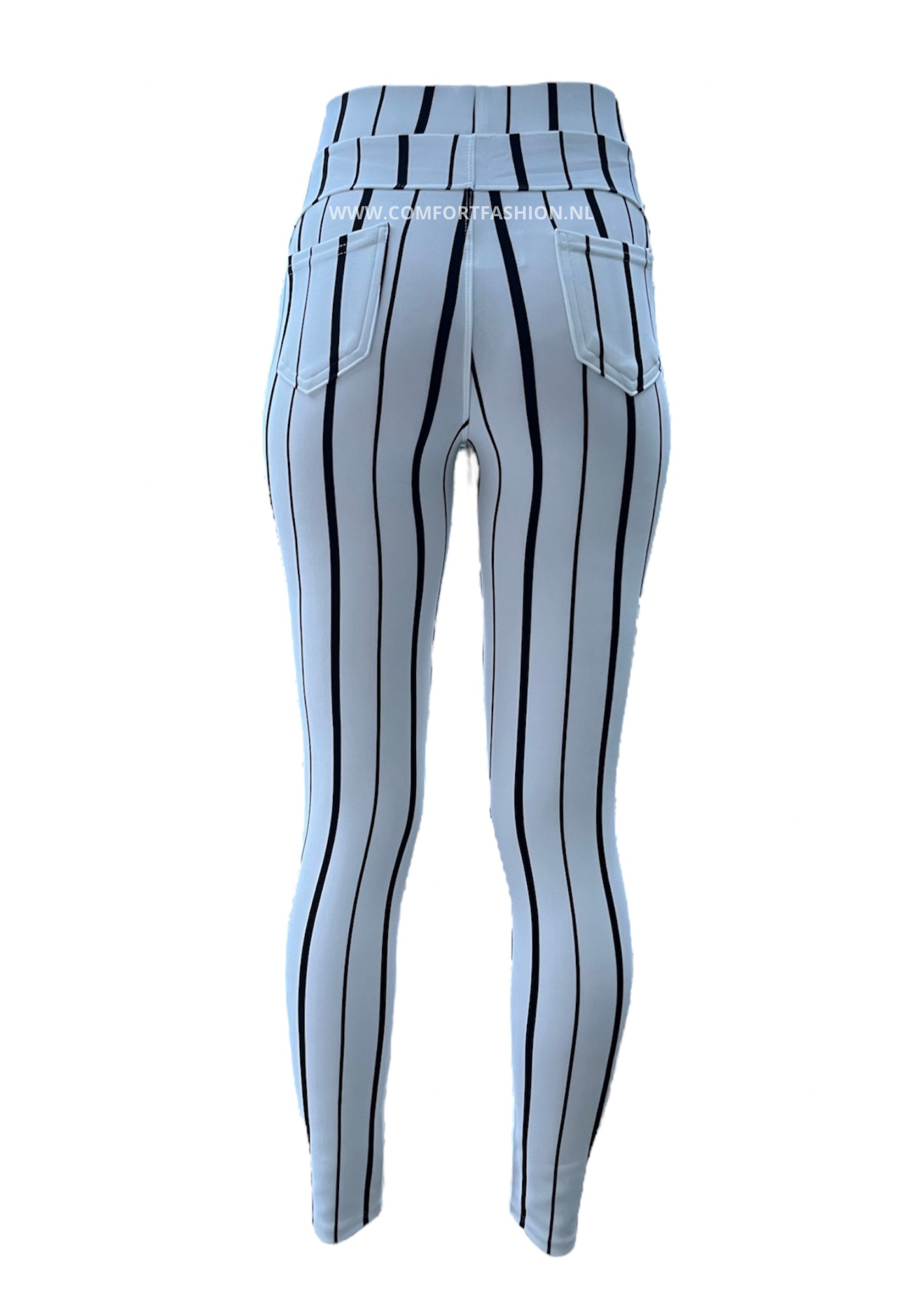 R216-15 -PANTALÓN CONFORT BLANCO RAYAS NEGRAS