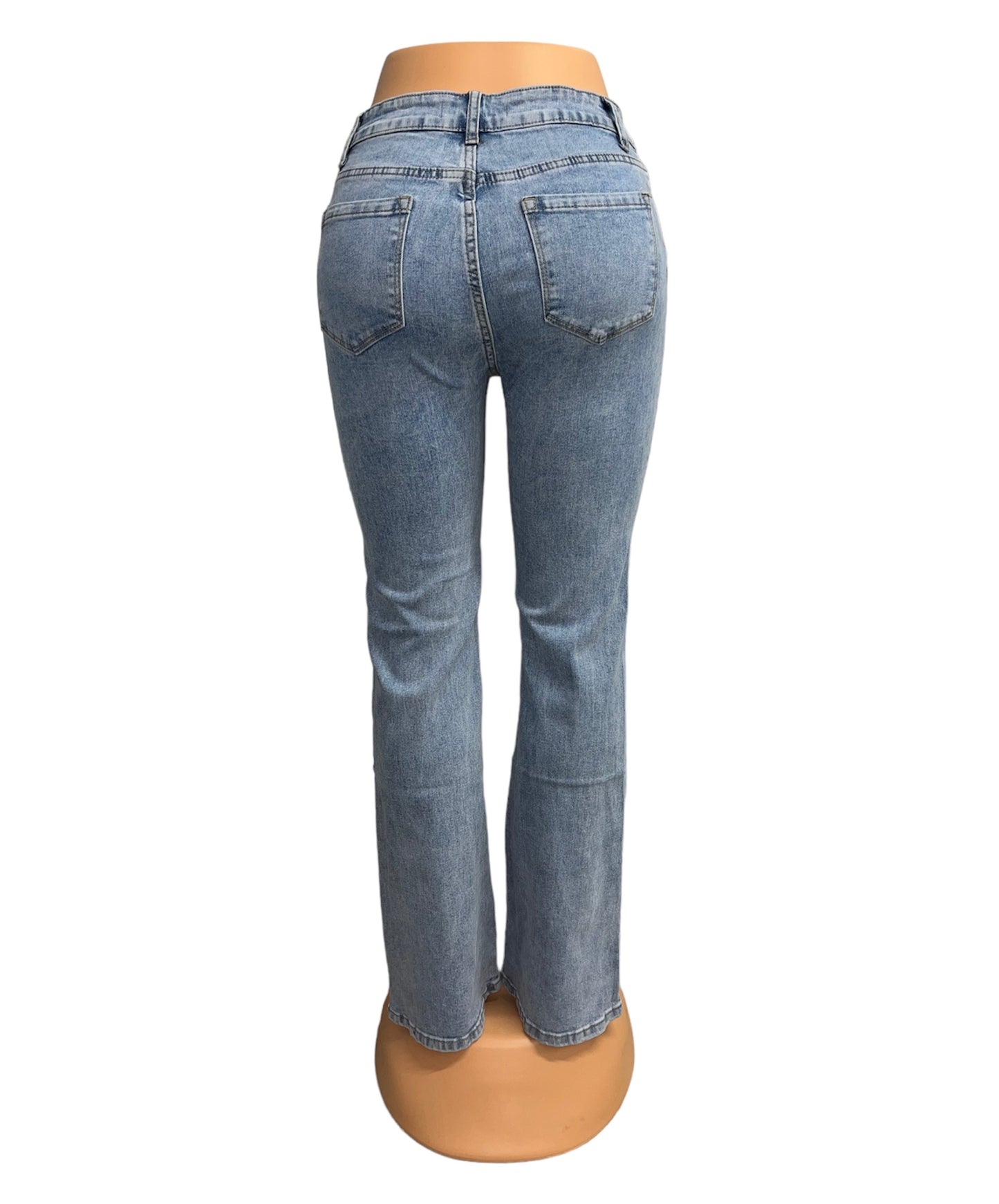 -LICHTBLAUWE JEANS MET FLARE EN STRETCH