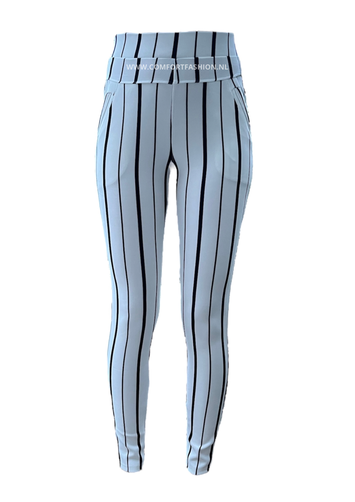 R216-15 -PANTALÓN CONFORT BLANCO RAYAS NEGRAS