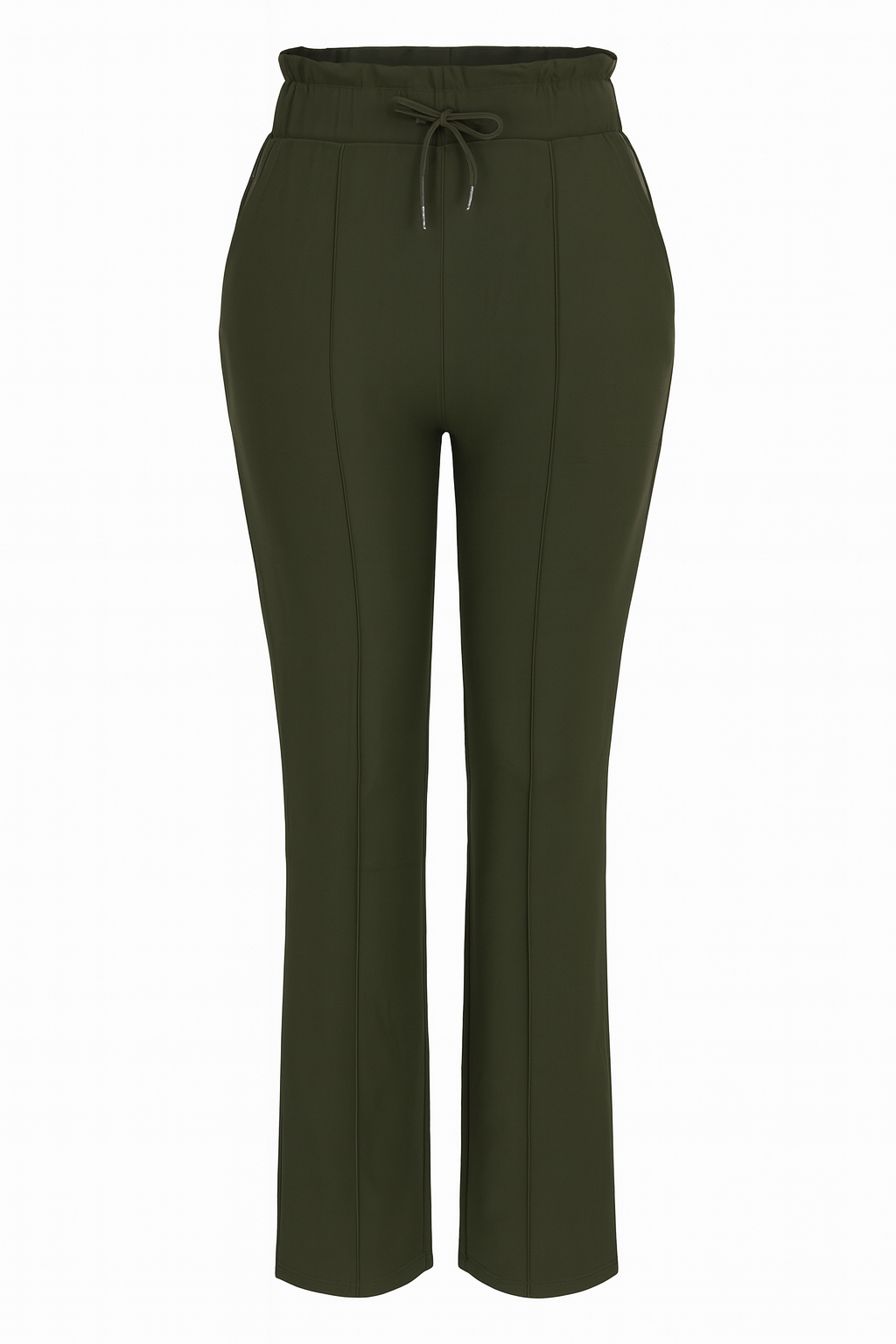R272- COMFORTBROEK STRAIGHT LEG MET VETERS OLIJFGROEN