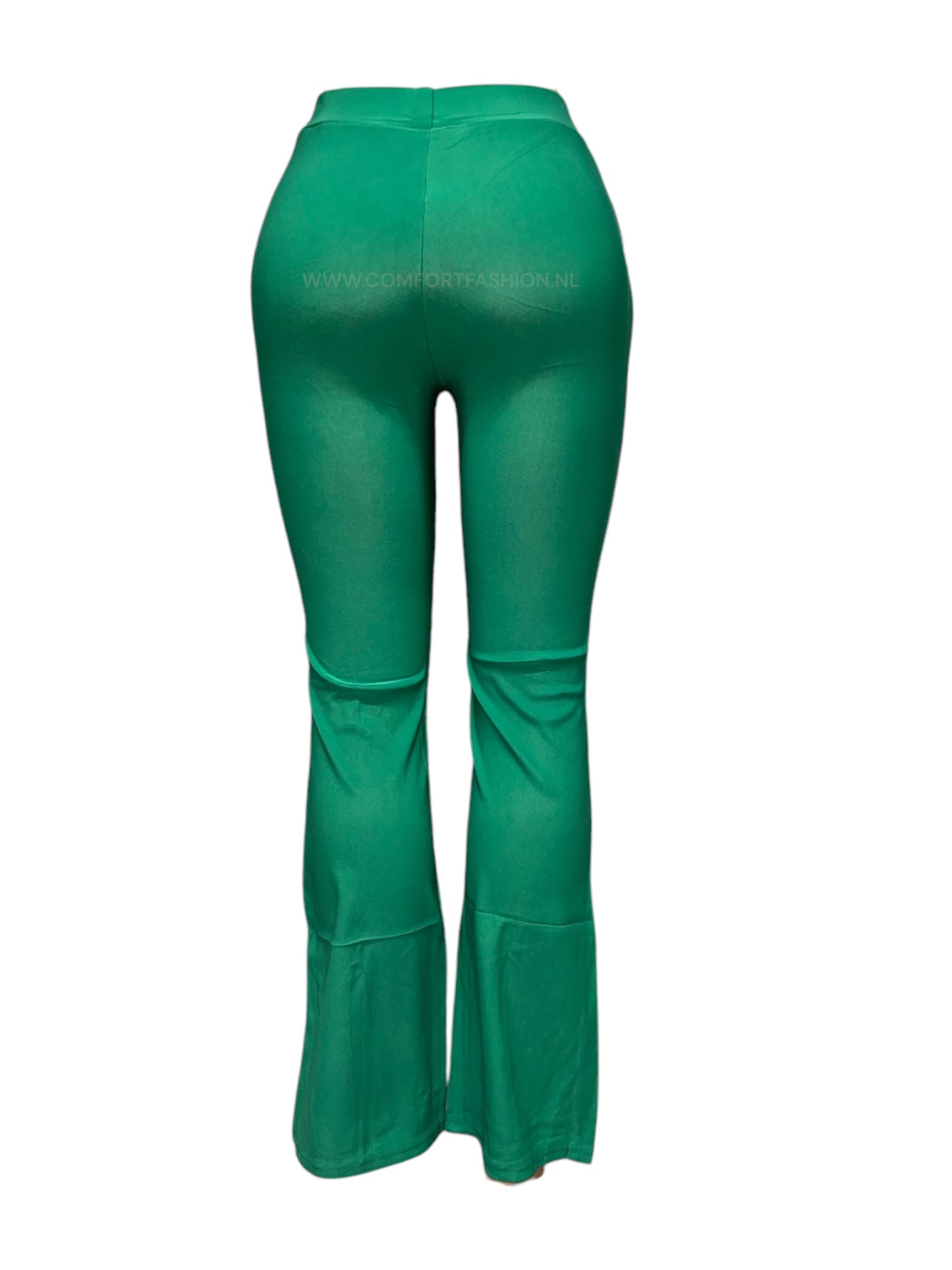 -COMFORTBROEK GROEN FLARED MET SPLIT