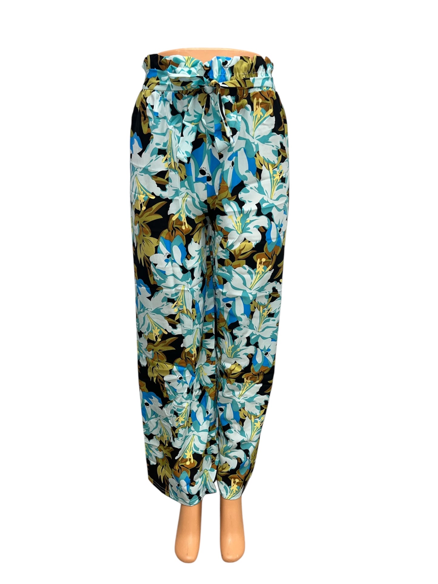 LUCHTIGE ZOMERBROEK MET PRINT BLAUW/GROEN -TARA