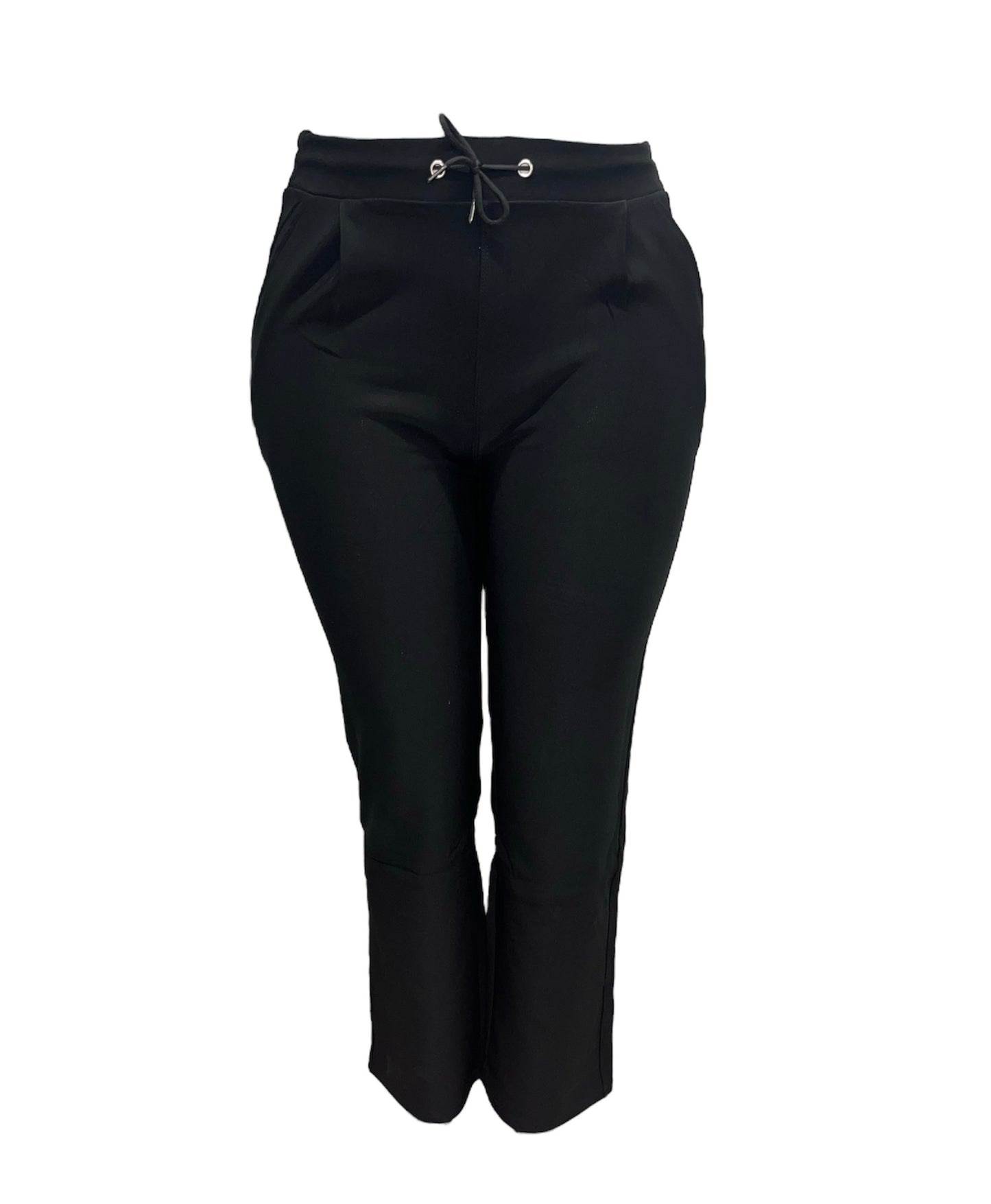 -PANTALÓN CONFORT EN NEGRO CON CORDONES Y PIERNA RECTA