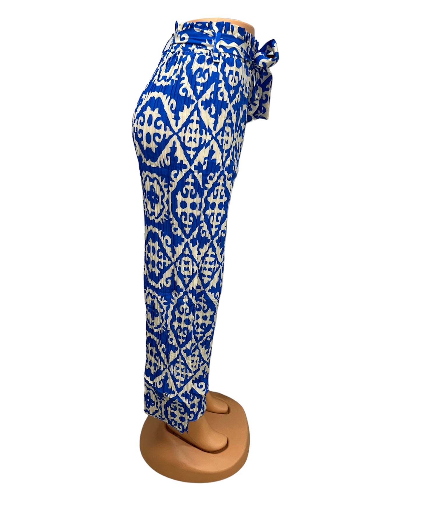 LUCHTIGE ZOMERBROEK MET PRINT BLAUW/BEIGE -JILL