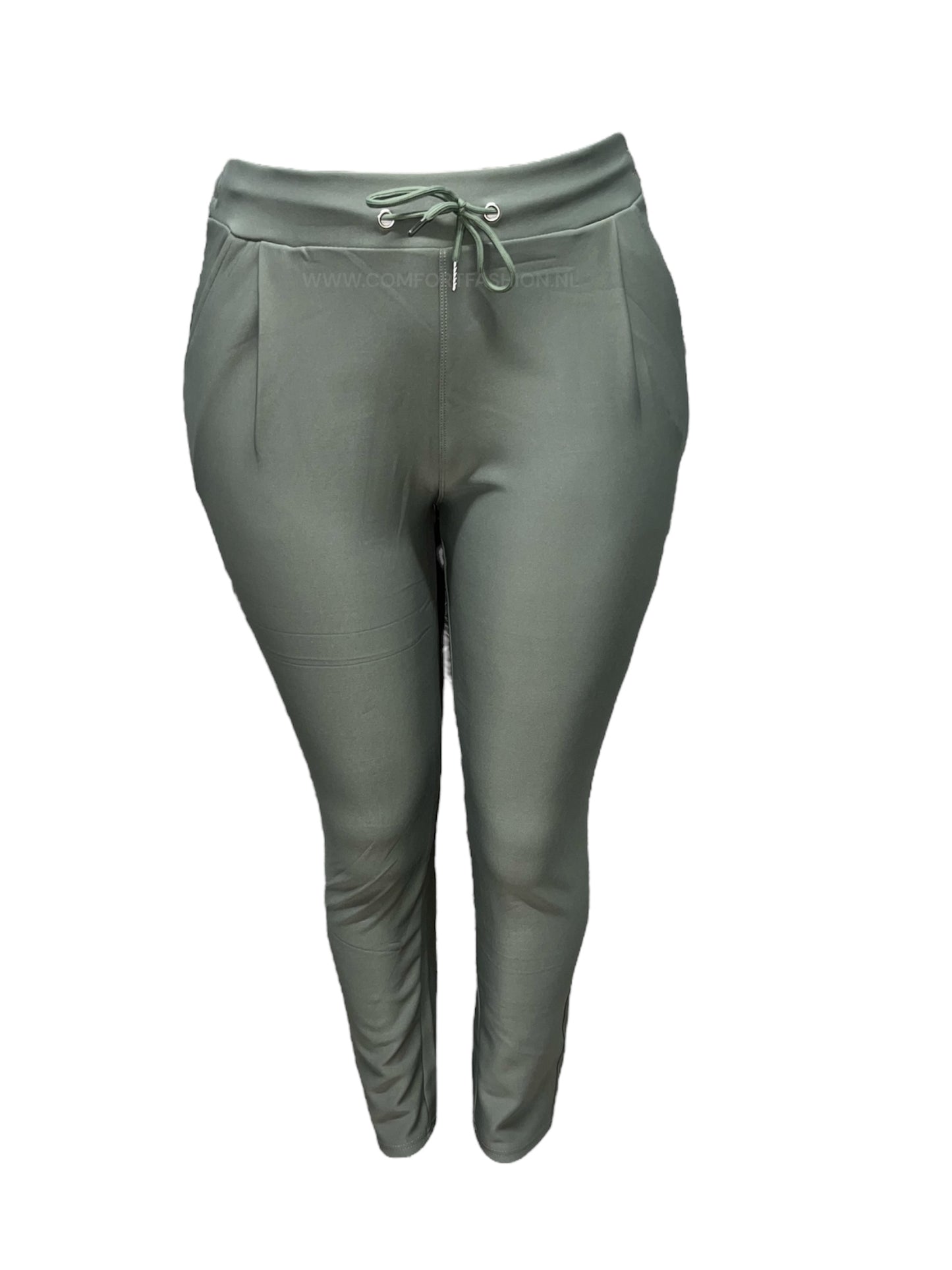-COMFORTBROEK PISTACHE MET VETERS