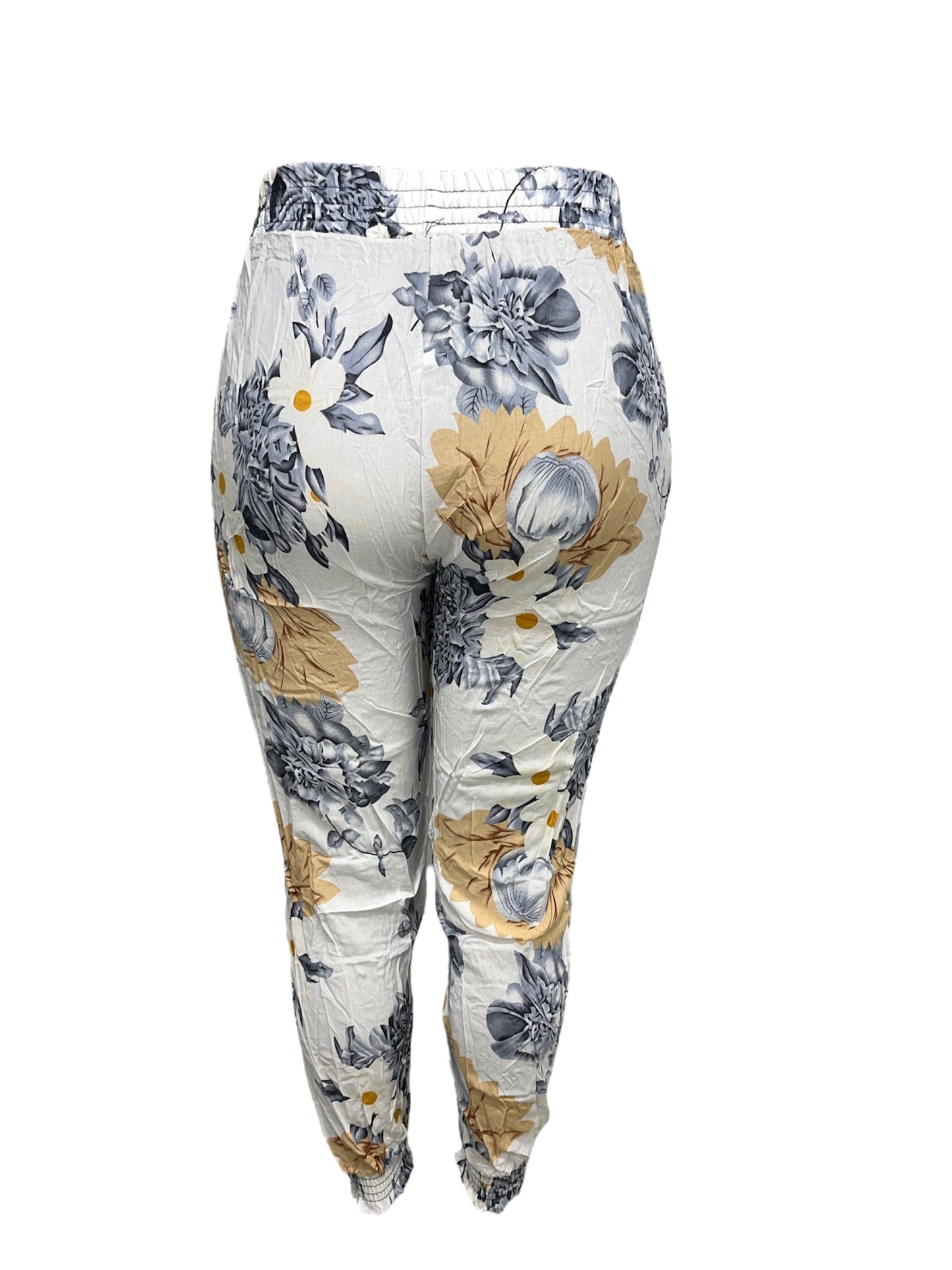 LUCHTIGE ZOMERBROEK MET PRINT WIT/GEEL -PLUSSIZE