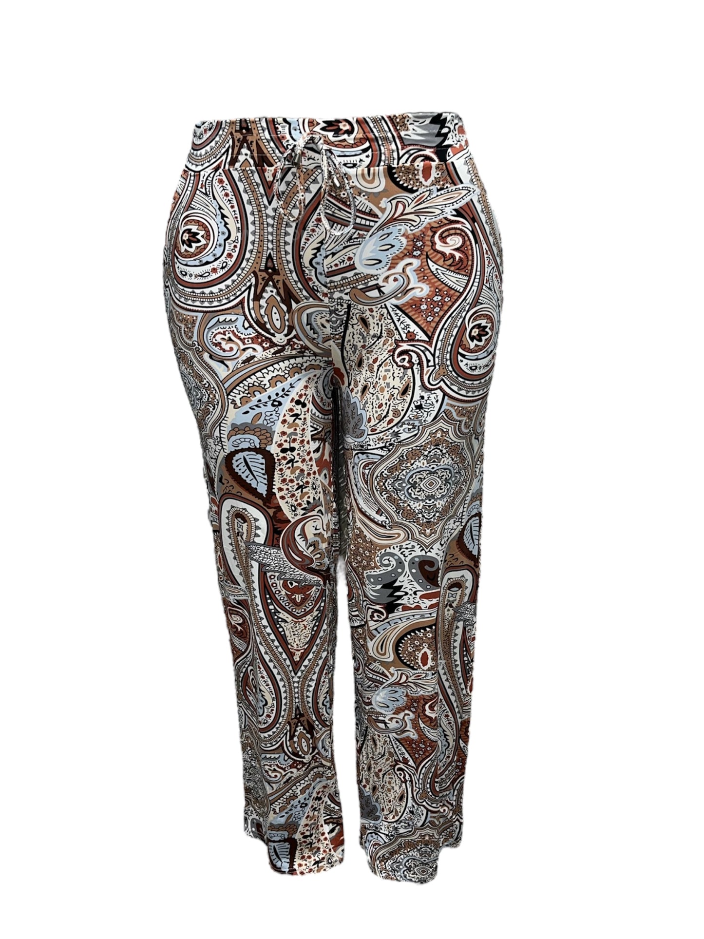 LUCHTIGE ZOMERBROEK MET PRINT BRUIN/BLAUW -LUCY