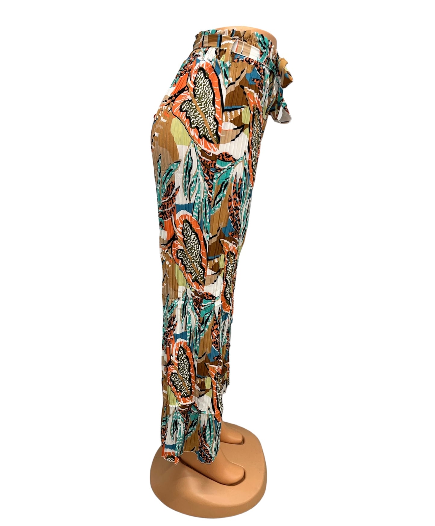 LUCHTIGE ZOMERBROEK MET PRINT ORANJE/BLAUW -EVI