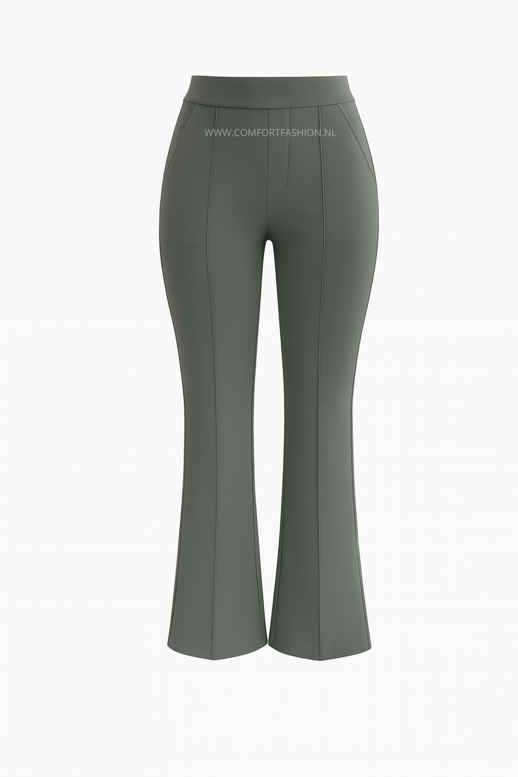 -COMFORTBROEK TALL FLARED GROEN/GRIJS
