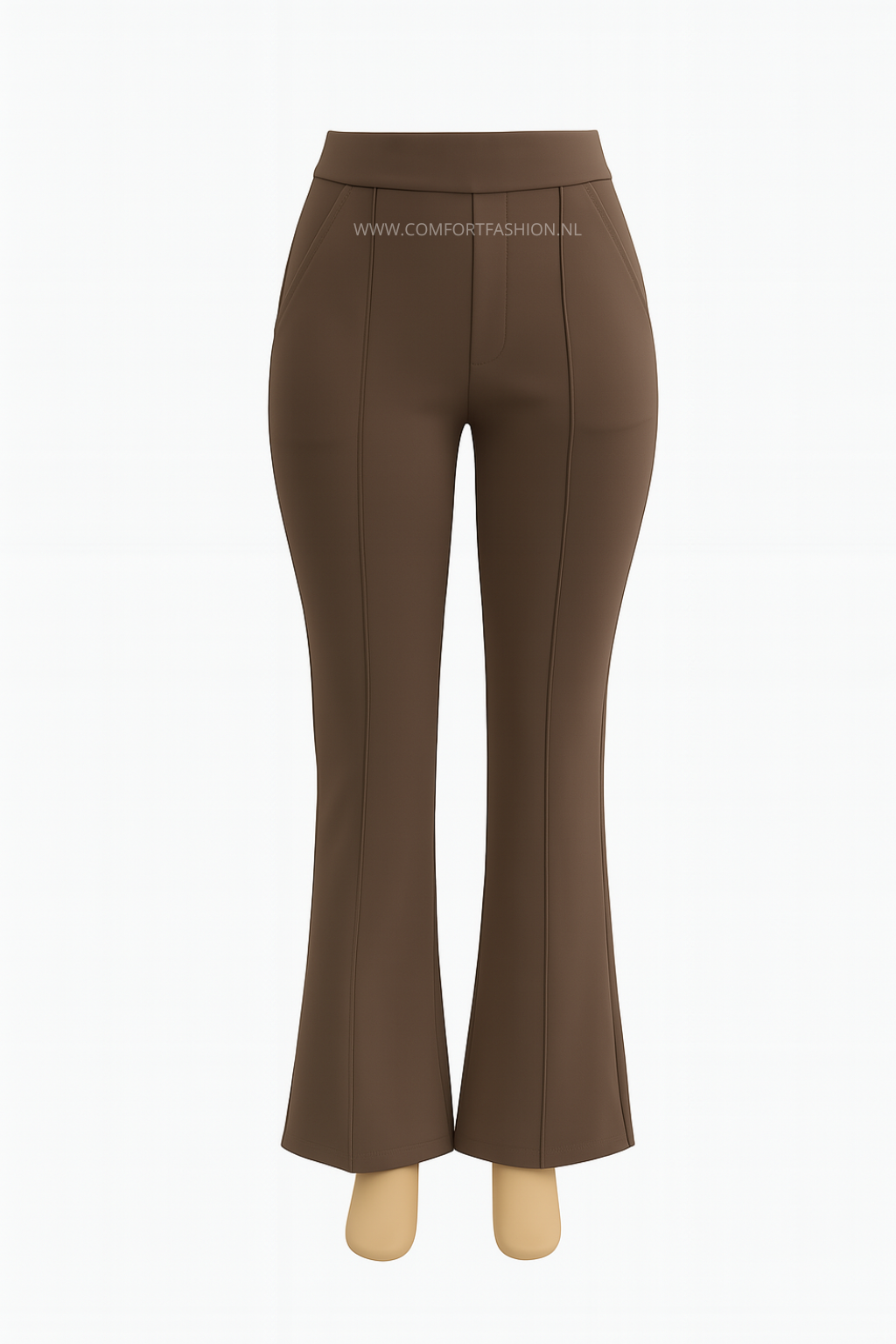-COMFORTBROEK TALL FLARED CHOCOLADE BRUIN