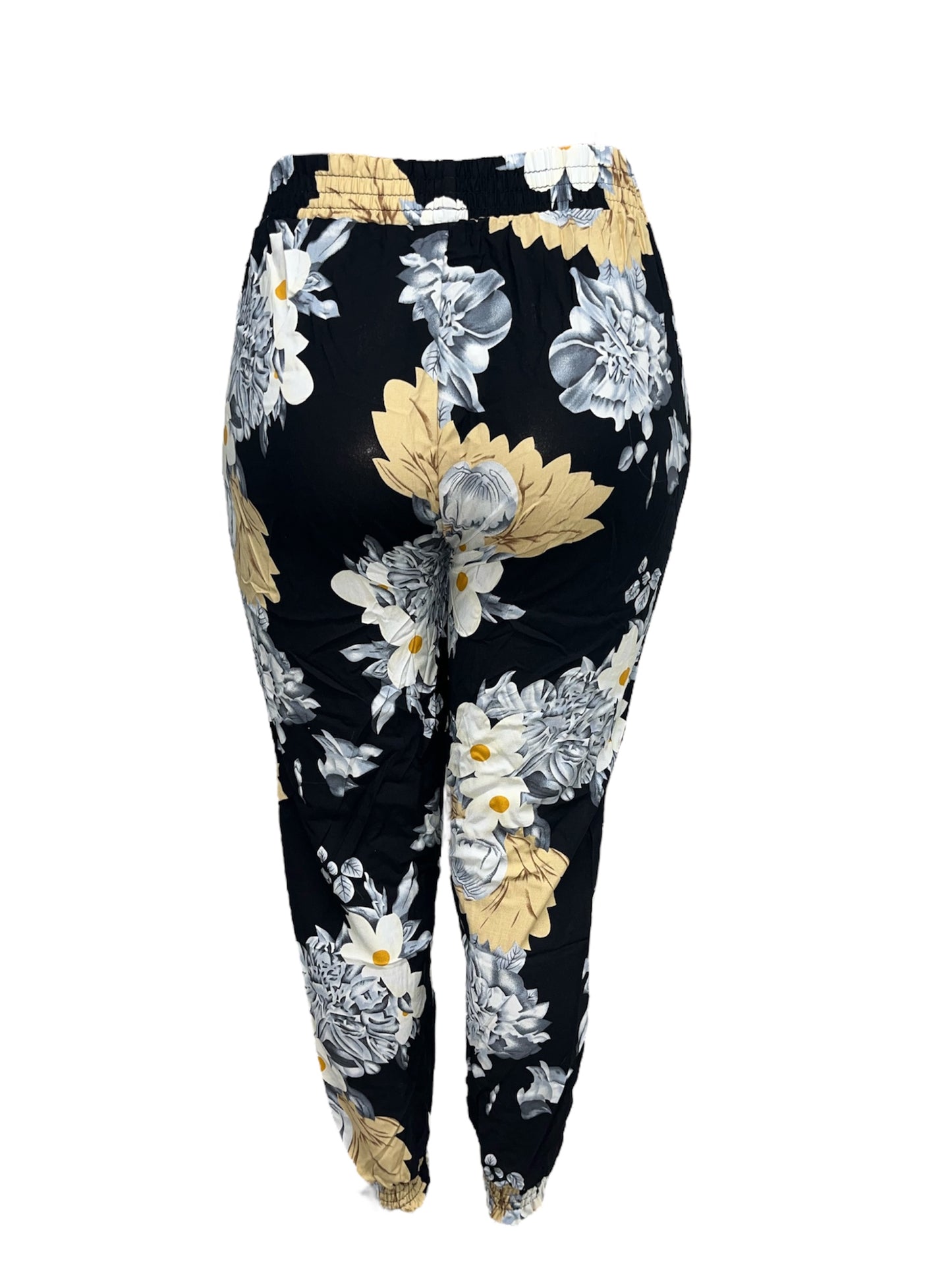 LUCHTIGE ZOMERBROEK MET PRINT ZWART/GEEL -PLUSSIZE