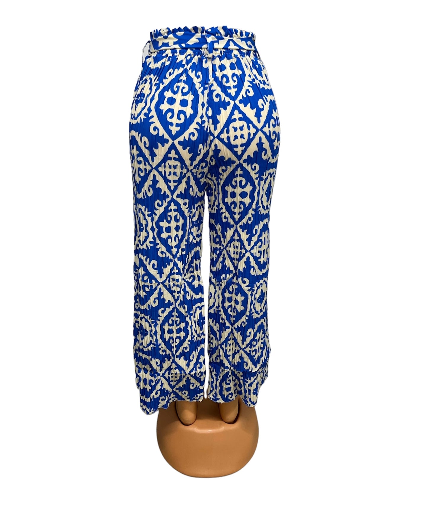 LUCHTIGE ZOMERBROEK MET PRINT BLAUW/BEIGE -JILL