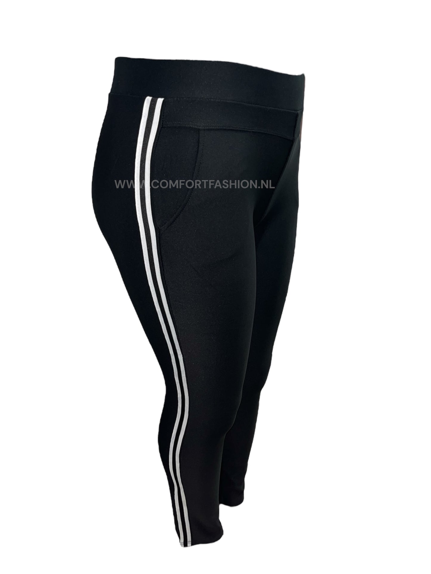 R269 -COMFORTBROEK ZWART WITTE STREEP SPORT