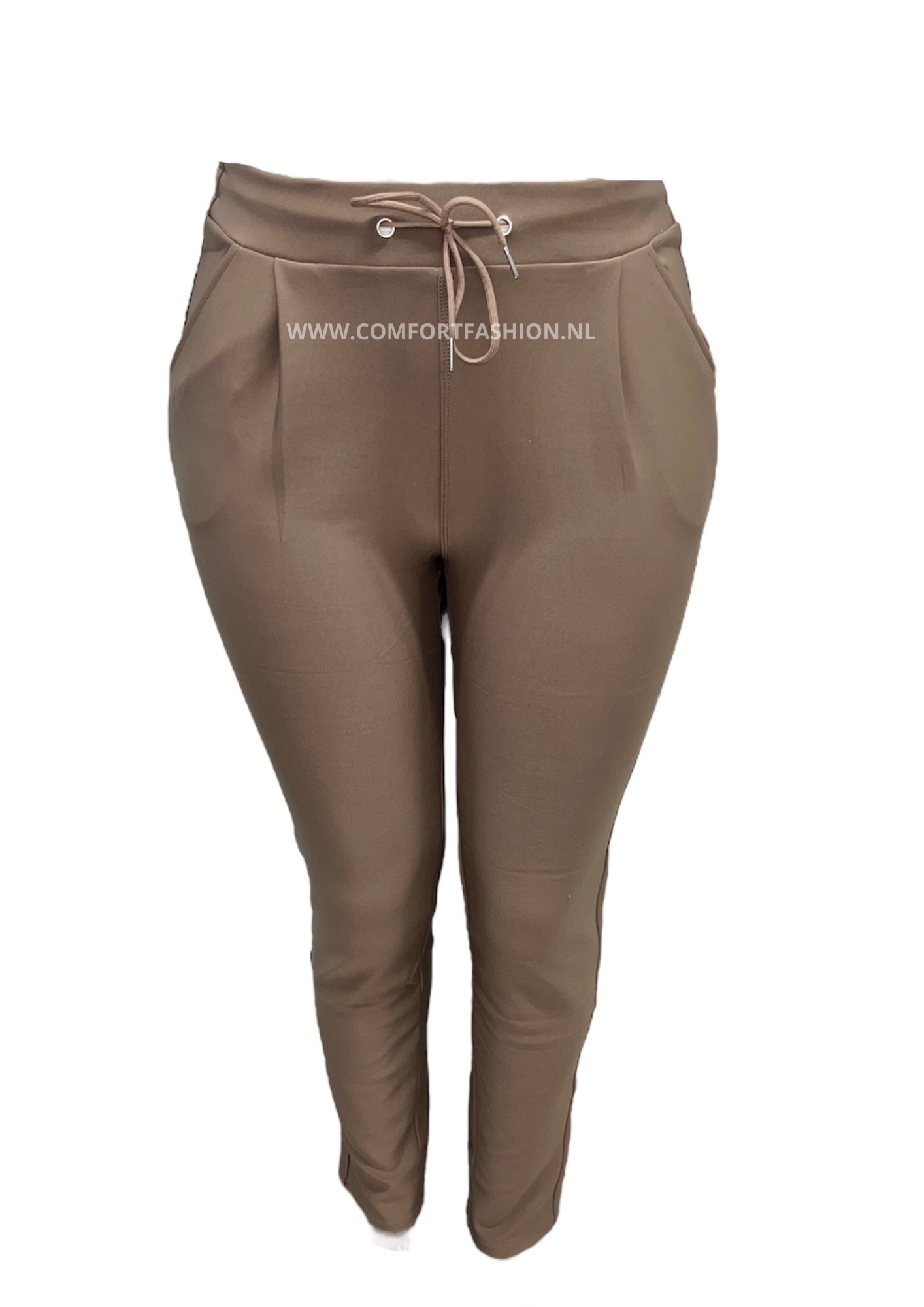 -COMFORTBROEK TAUPE MET VETERS