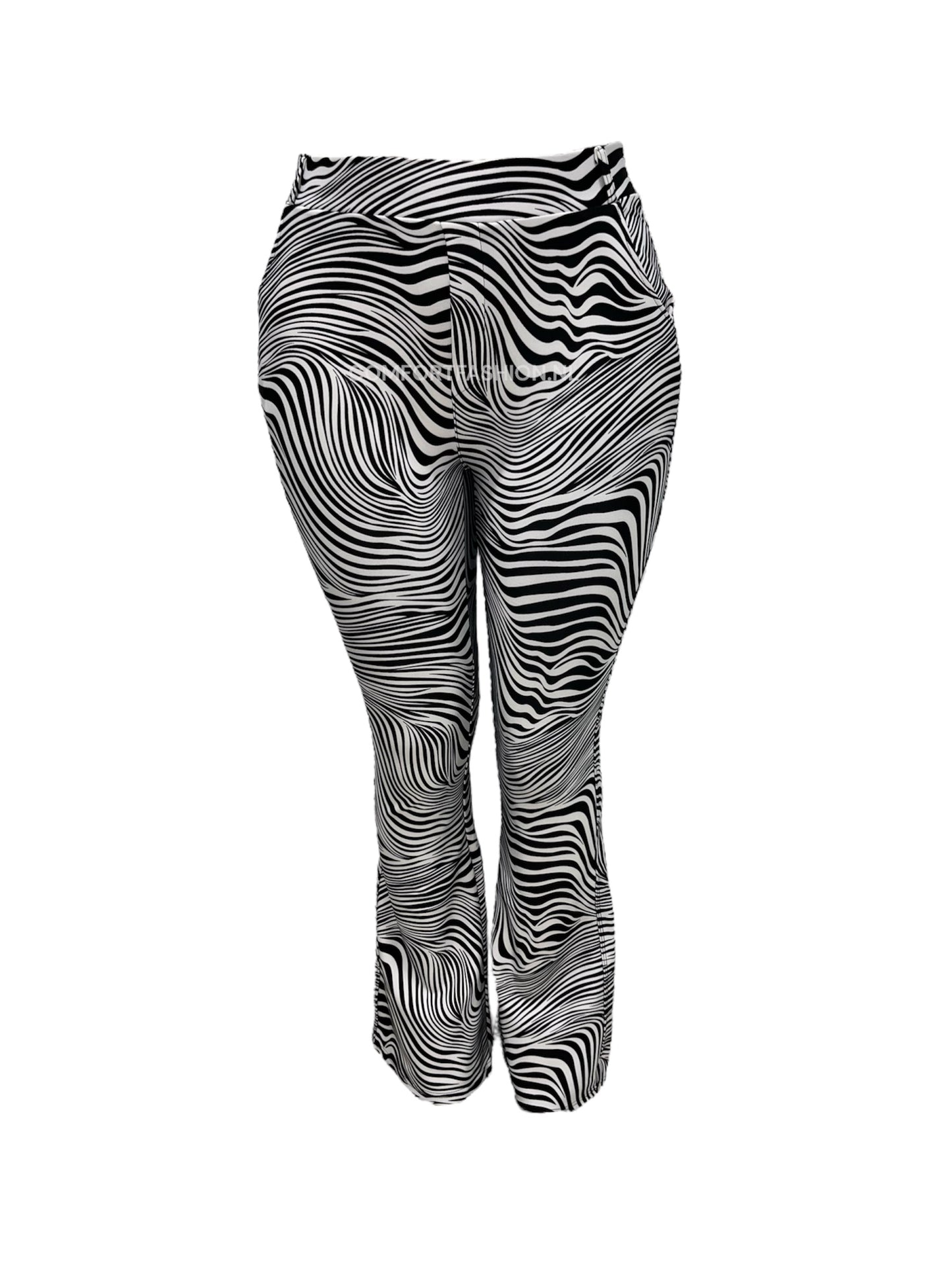 -COMFORTBROEK FLARED MET ZEBRAPRINT