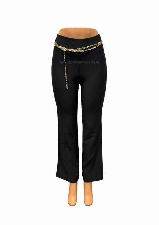 -COMFORTBROEK FLARED ZWART MET GOUDEN KETTING