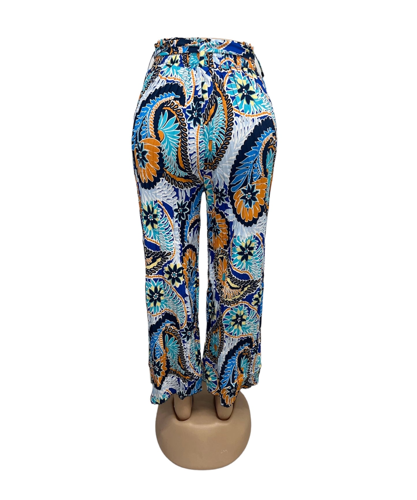 PANTALONES AIRY DE VERANO CON ESTAMPADO AZUL/NARANJA -NINA