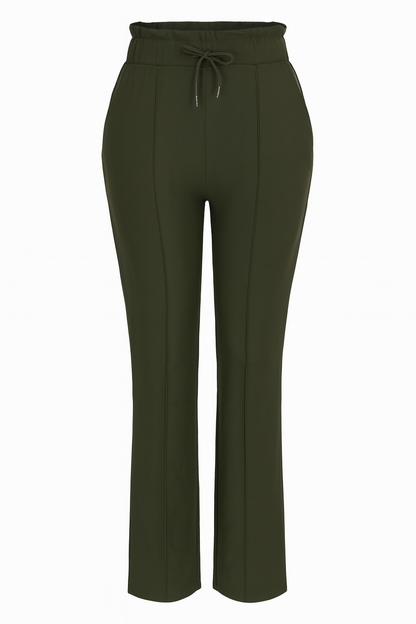 R272- COMFORTBROEK STRAIGHT LEG MET VETERS OLIJFGROEN