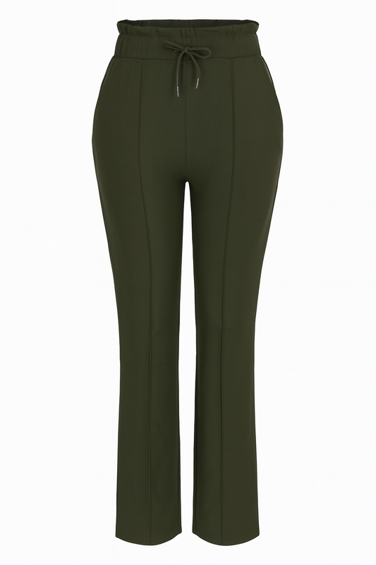 R272- COMFORTBROEK STRAIGHT LEG MET VETERS OLIJFGROEN