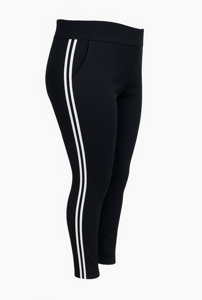 R269 -COMFORTBROEK ZWART WITTE STREEP SPORT