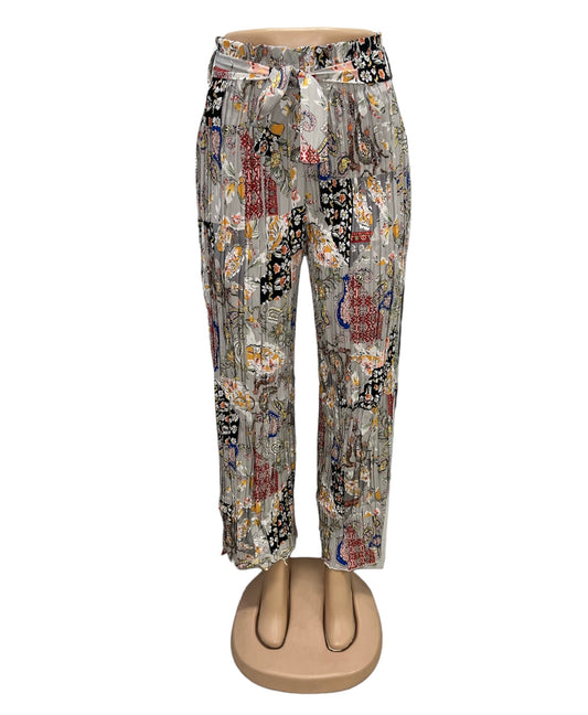 PANTALONES AIRY DE VERANO CON ESTAMPADO GRIS CLARO -ANNA