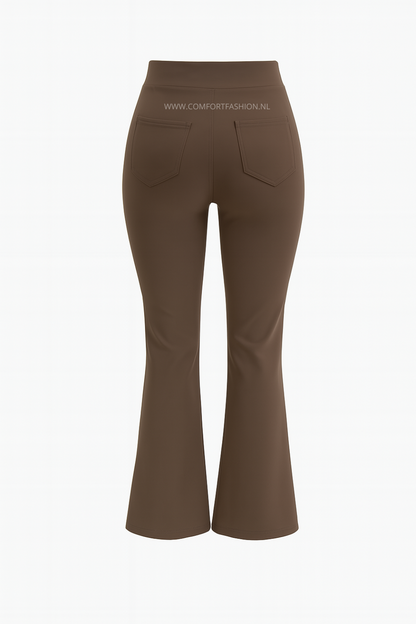-COMFORTBROEK TALL FLARED CHOCOLADE BRUIN