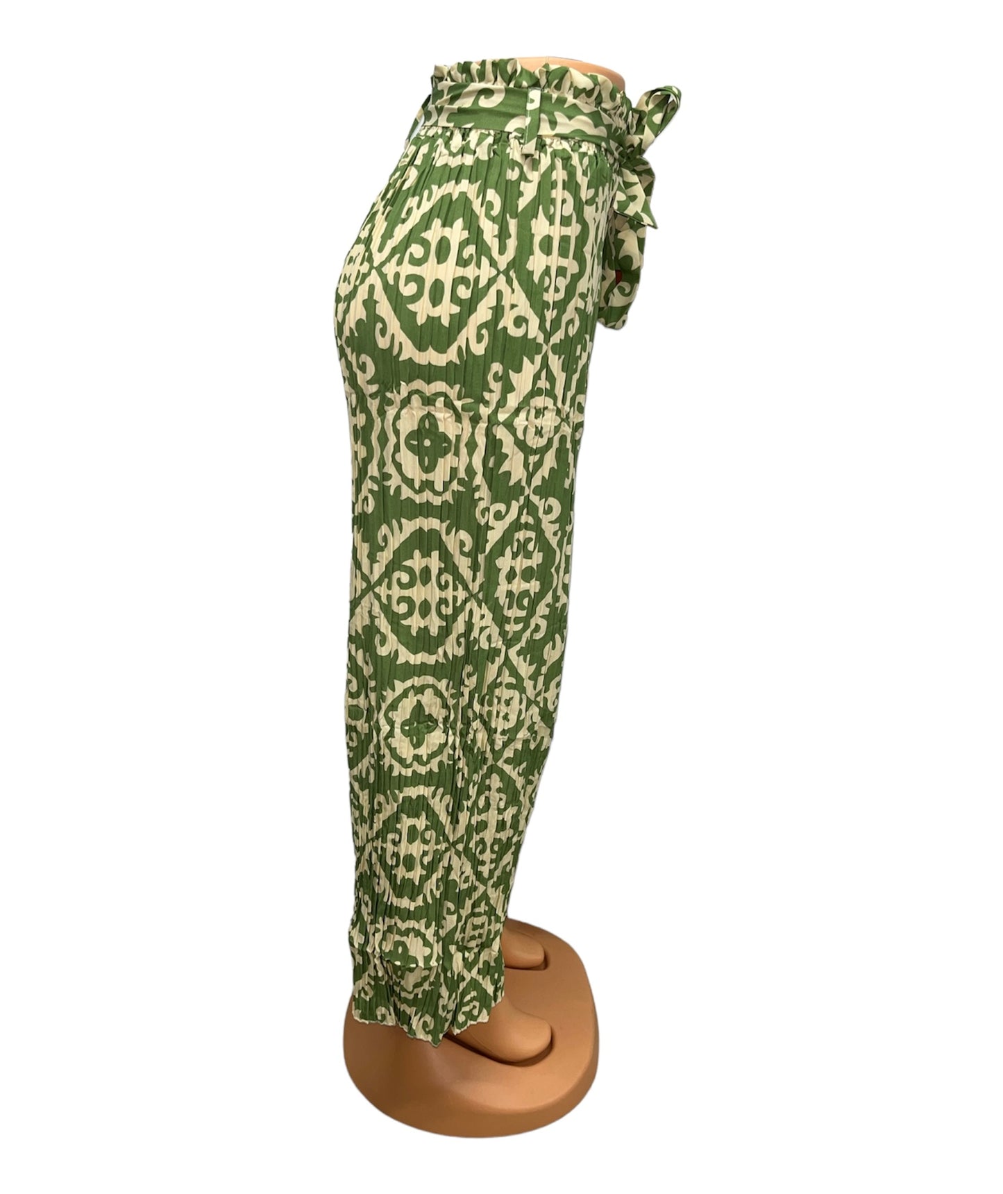 AIRY SUMMER PANTS WITH PRINT GREEN/BEIGE -JILL