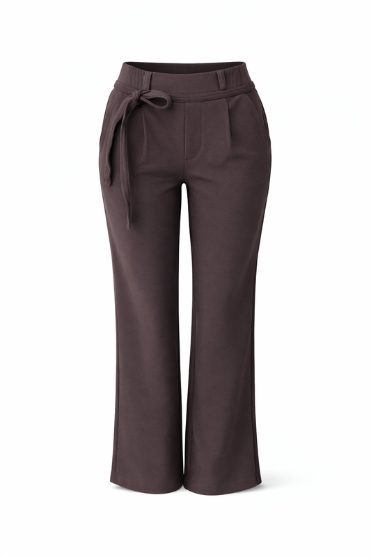 R271- COMFORTBROEK STRAIGHTLEG MET RIEMPJE DONKERBRUIN