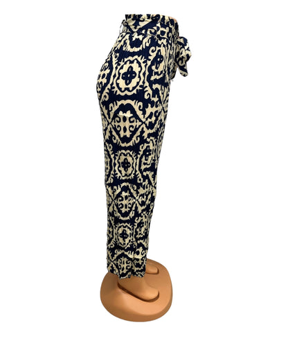 PANTALONES AIRY DE VERANO CON ESTAMPADO AZUL OSCURO/BEIGE -JILL