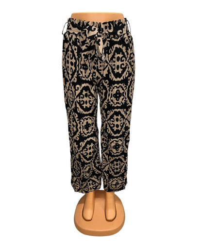 PANTALONES AIRY DE VERANO CON ESTAMPADO BEIGE/NEGRO -JILL