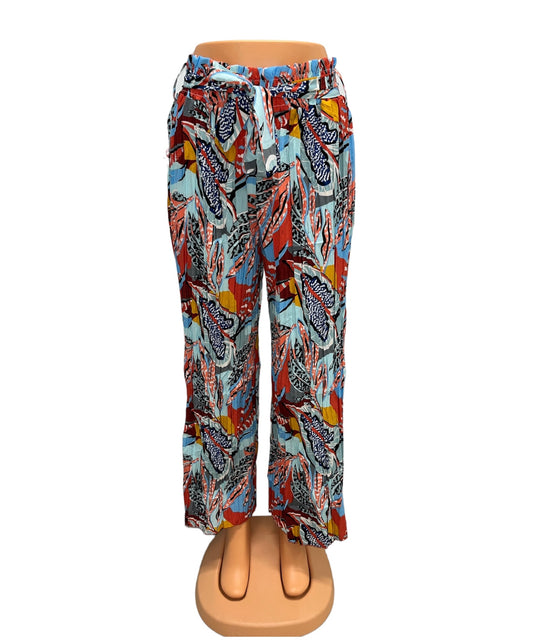 LUCHTIGE ZOMERBROEK MET PRINT BLAUW/ROOD -EVI