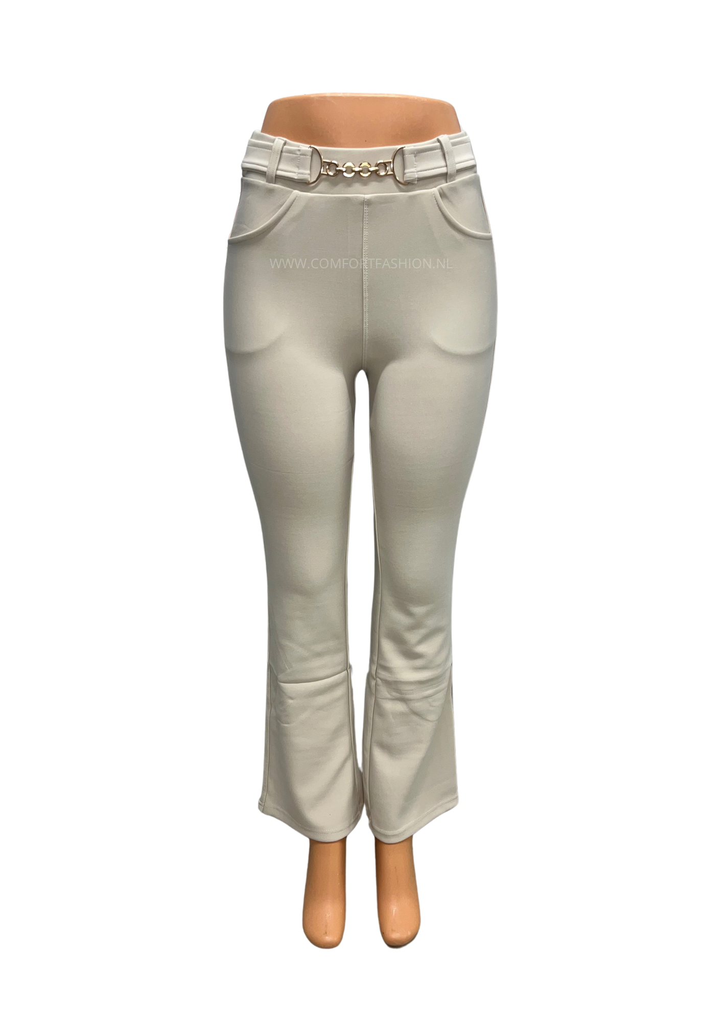 -COMFORTBROEK FLARED CREME GOUD RIEMPJE