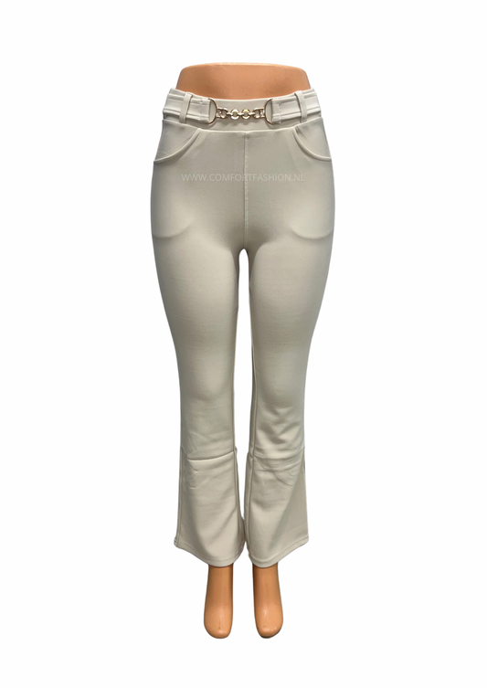 -COMFORTBROEK FLARED CREME GOUD RIEMPJE