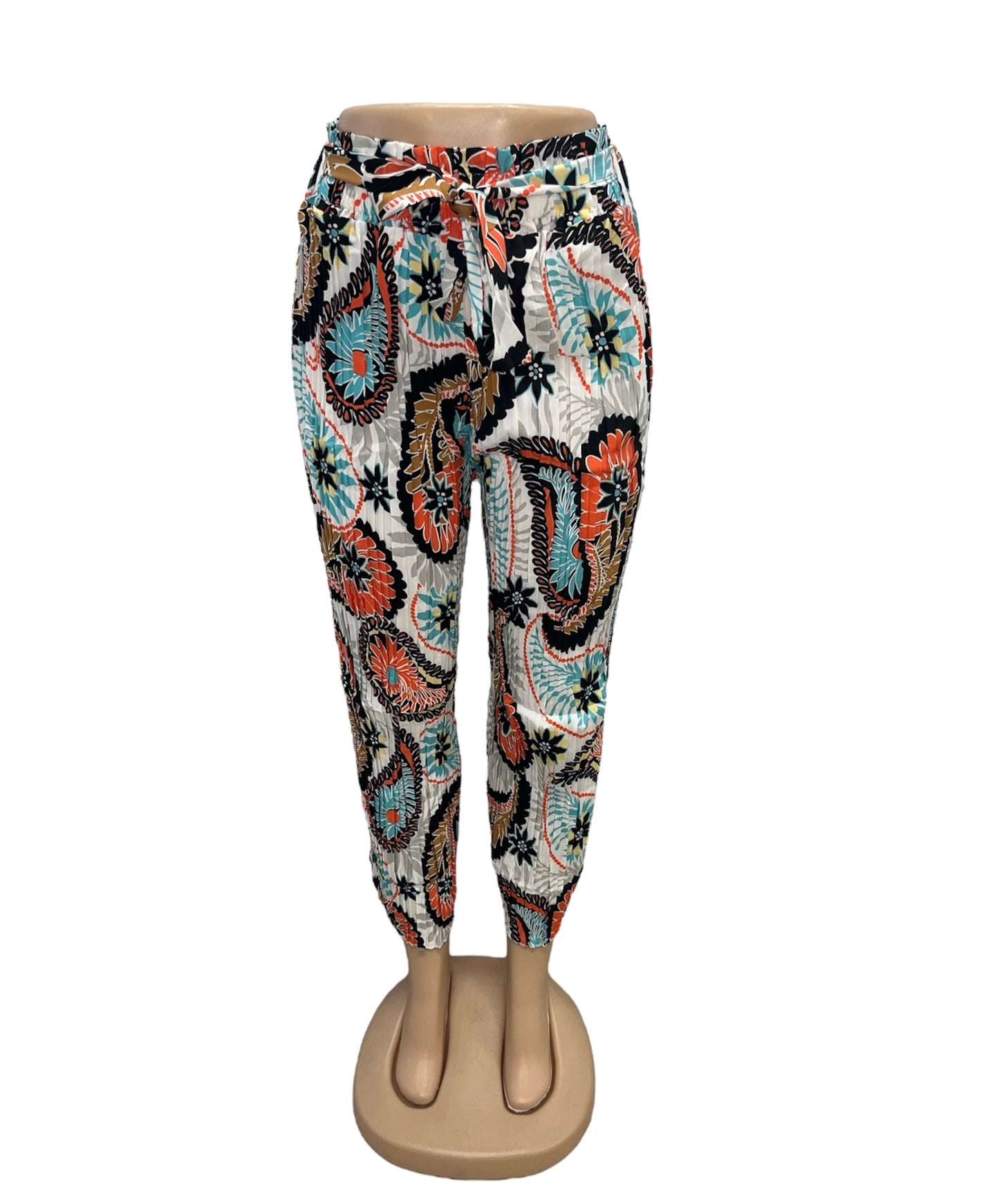 PANTALONES AIRY DE VERANO CON ESTAMPADO BLANCO/AZUL/NARANJA -NINA