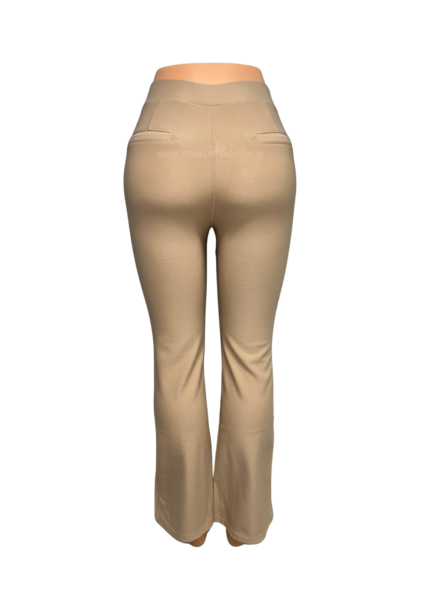 -COMFORTBROEK FLARED BEIGE GOUD RIEMPJE