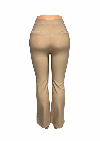 -COMFORTBROEK FLARED BEIGE GOUD RIEMPJE