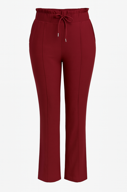 R272- COMFORTBROEK STRAIGHT LEG MET VETERS BORDEAUXROOD