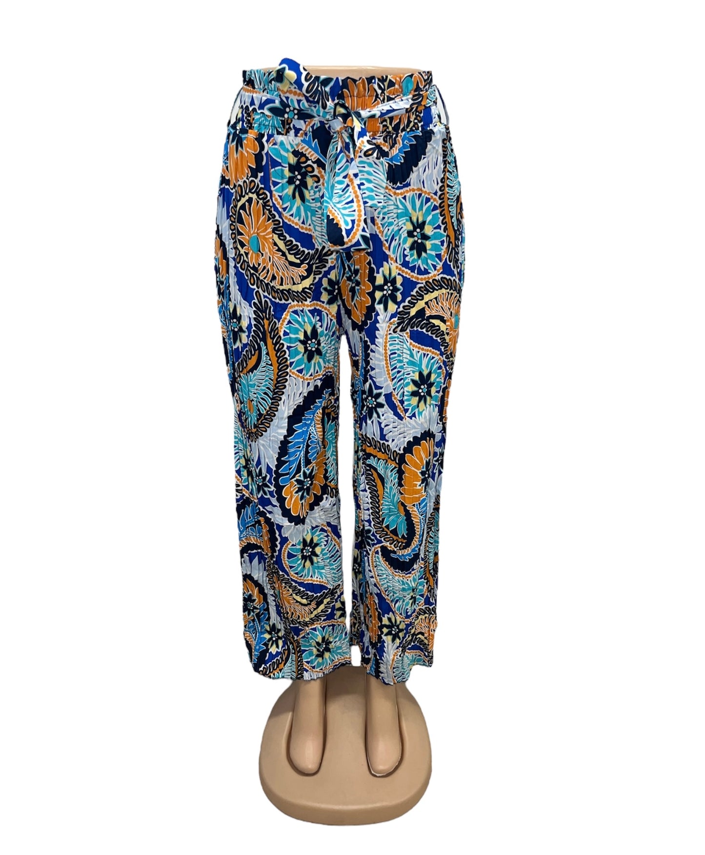 PANTALONES AIRY DE VERANO CON ESTAMPADO AZUL/NARANJA -NINA