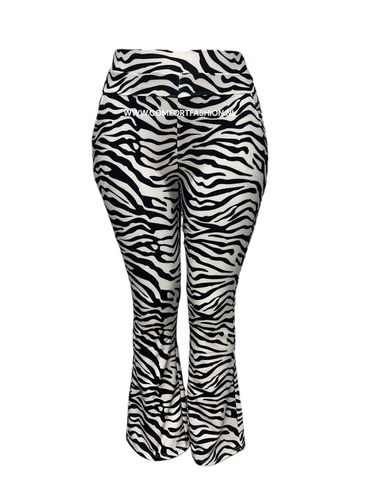 -COMFORTBROEK FLARED ZEBRAPRINT