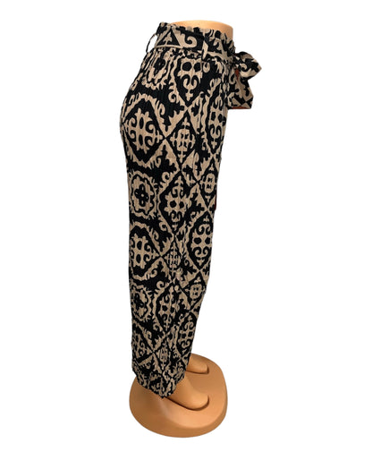 PANTALONES AIRY DE VERANO CON ESTAMPADO BEIGE/NEGRO -JILL