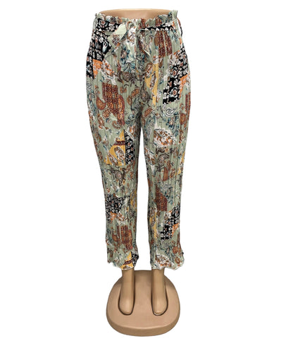 AIRY SUMMER PANTS WITH PRINT LIGHT GREEN -ANNA