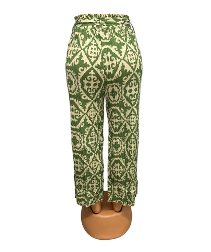 AIRY SUMMER PANTS WITH PRINT GREEN/BEIGE -JILL