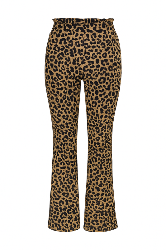 R227- COMFORTBROEK FLARED LUIPAARD PRINT