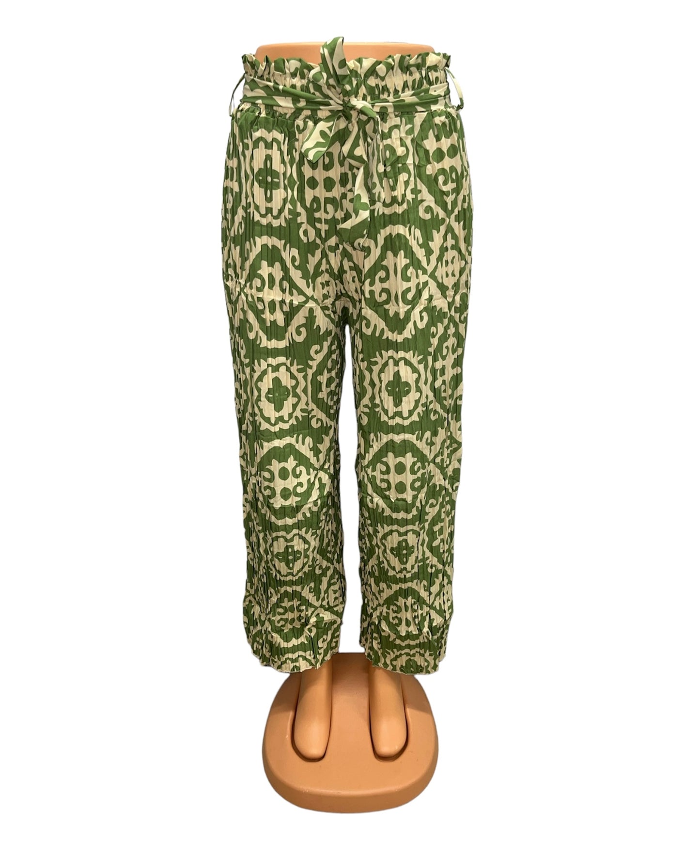 AIRY SUMMER PANTS WITH PRINT GREEN/BEIGE -JILL