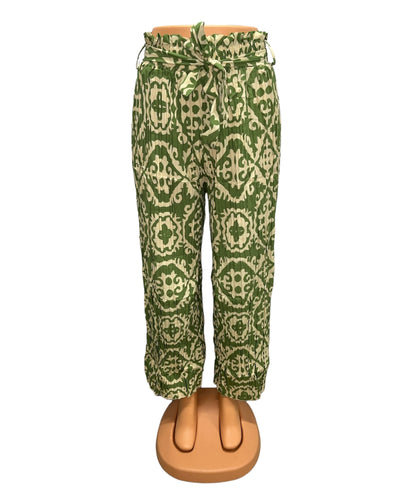 AIRY SUMMER PANTS WITH PRINT GREEN/BEIGE -JILL