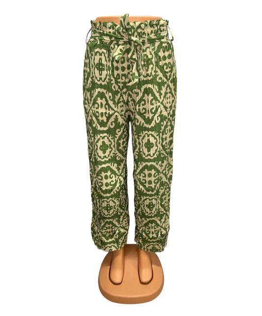 PANTALONES AIRY DE VERANO CON ESTAMPADO VERDE/BEIGE -JILL