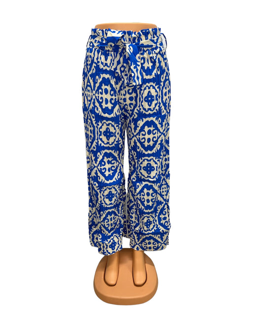 PANTALONES AIRY DE VERANO CON ESTAMPADO AZUL/BEIGE -JILL