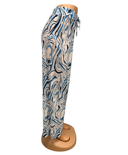 SUMMER PANTS WITH PRINT WHITE/BLUE - LILLY