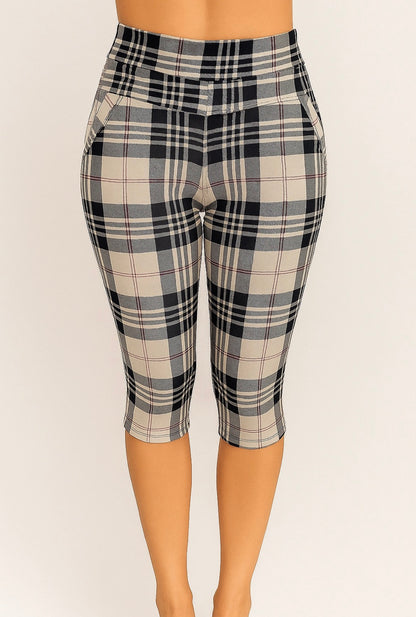 -PANTALÓN CONFORT CAPRI CUADROS BEIGE